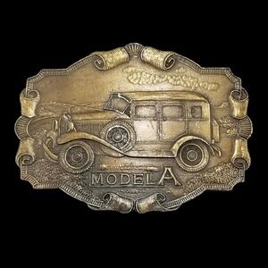 Bergamot Brass Works Belt Buckle Ford Model A 1970s Vintage Car Brass Plated